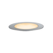 Round LED recessed panel in brushed aluminum with warm white light for modern room lighting