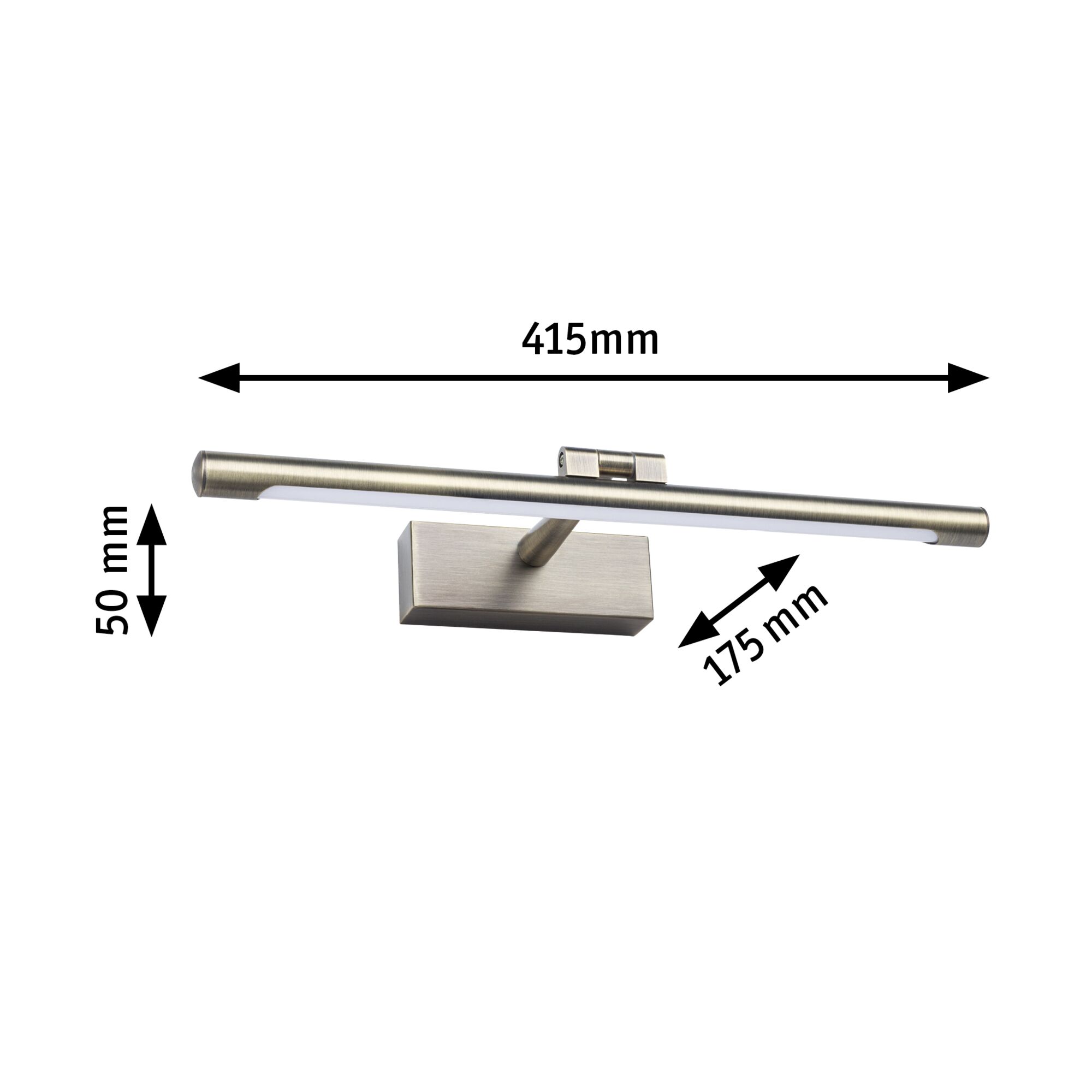 Matte brushed aluminum wall light in silver with LED and dimensions 415x50x175 mm