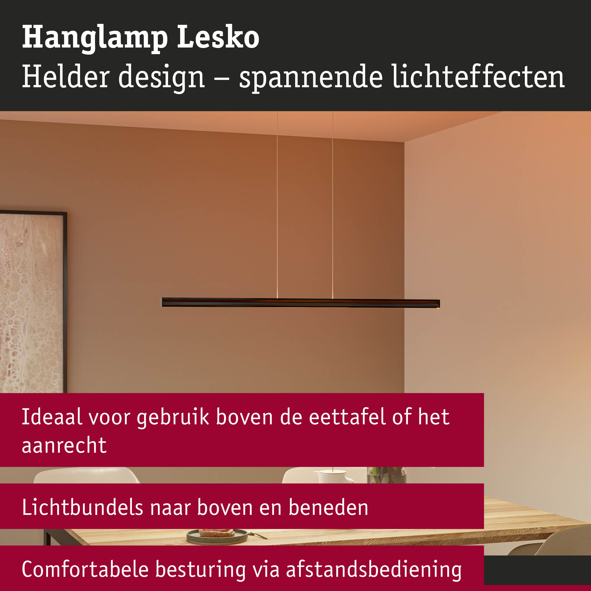 Zwarte LED hanglamp Lesko met helder design en lichtbundels voor eetkamer en keuken