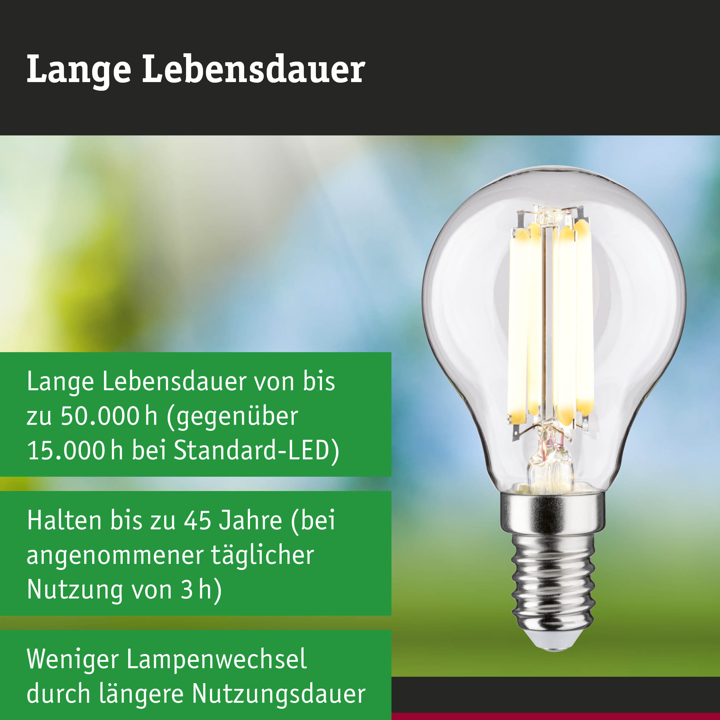 Efficient-Line Filament 230V LED Tropfen E14 1er-Set 82mm 525lm 2,5W 3000K Klar