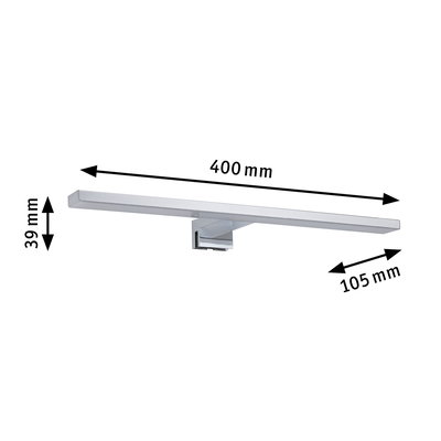 Applique murale LED moderne en chrome de 400 mm de long et 39 mm de haut pour un éclairage élégant