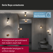 Moderne badkamerverlichting serie Ruya met kristalglas en mat zwart metaal voor stijlvolle verlichting