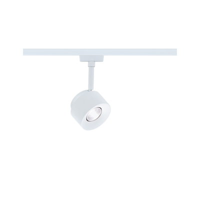 Modern white metal LED spotlight for track systems, energy-efficient indoor lighting solution