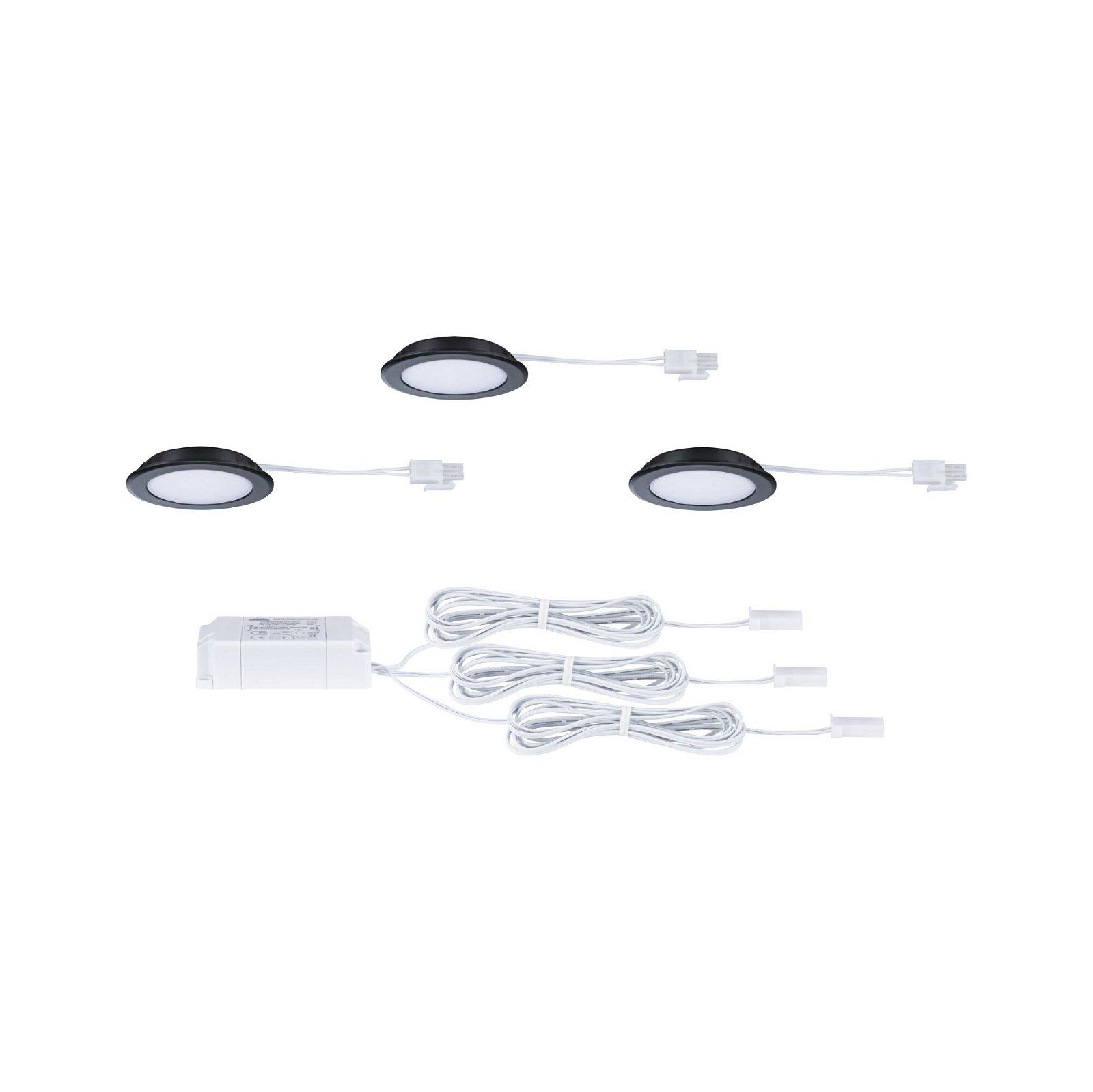 Éclairages encastrés LED pour meubles Kit de 3 rond 65mm 3x2,5W 3x180lm 230/12V 3000K Noir mat