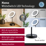 Black LED desk lamp with round light and adjustable white switch colour temperature from 2700K to 6500K
