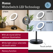 Black LED desk lamp with round light and adjustable white switch colour temperature from 2700K to 6500K