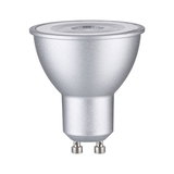 Silver LED reflector lamp with GU10 base made of aluminum for energy-efficient lighting