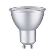 Silver LED reflector lamp with GU10 base made of aluminum for energy-efficient lighting