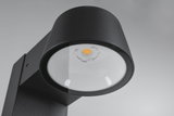 Schwarze LED-Außenwandleuchte aus Metall mit rundem Glas und warmweißem Licht für Gartenbeleuchtung