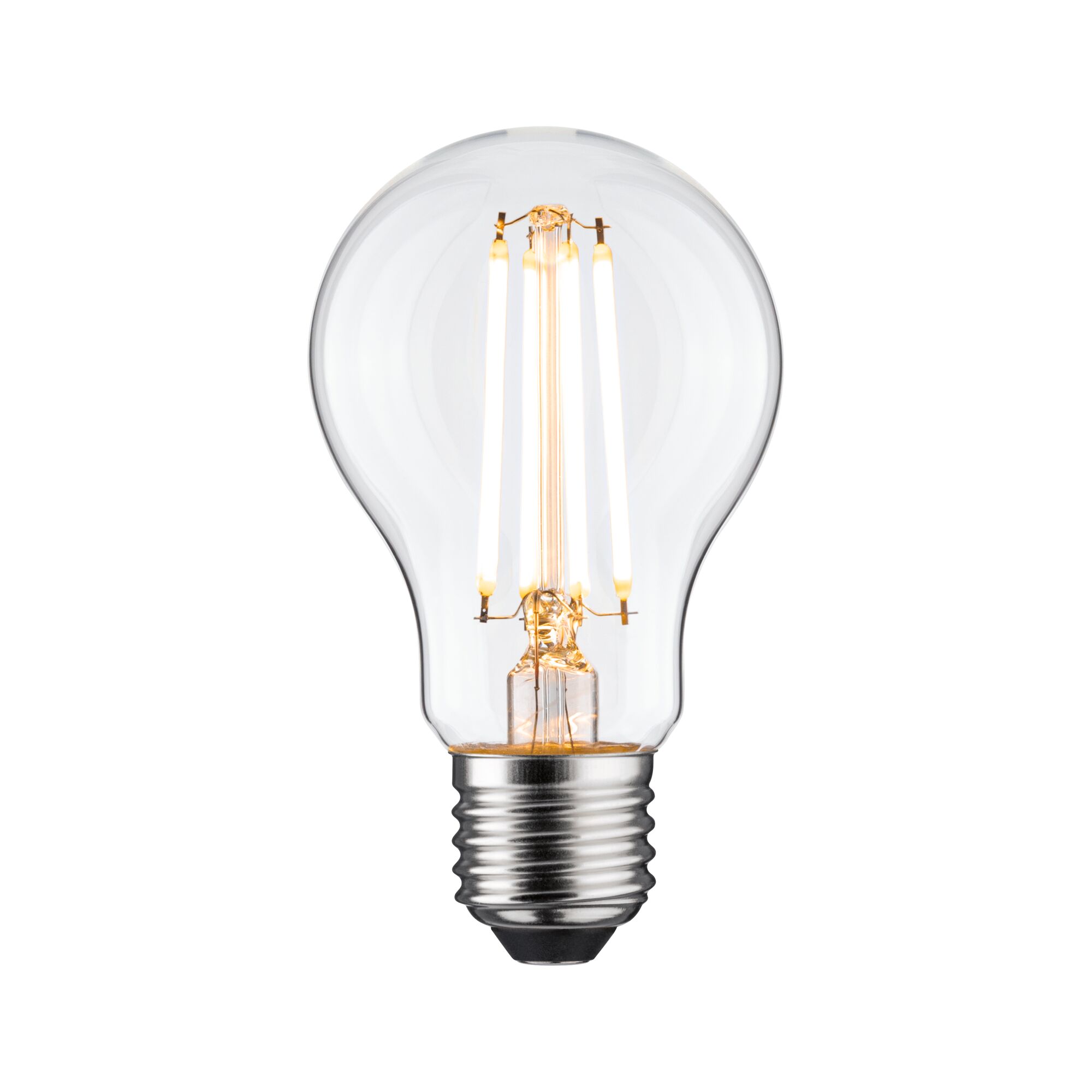 Klassische LED-Glühbirne mit transparentem Glas und E27-Fassung für energiesparende Beleuchtung