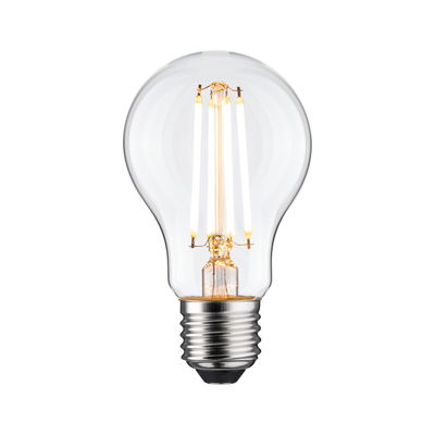 Klassische LED-Glühbirne mit transparentem Glas und E27-Fassung für energiesparende Beleuchtung