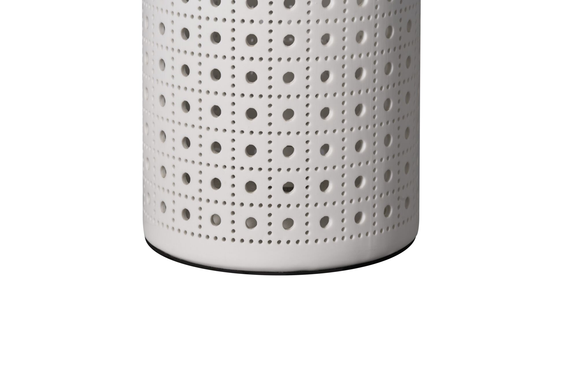 White ceramic lampshade with square perforation pattern and black base for decorative lighting