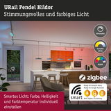 URail Pendel Hildor dimmbare Pendelleuchten in moderner Küche mit RGBW Farbwechsel und Zigbee Steuerung