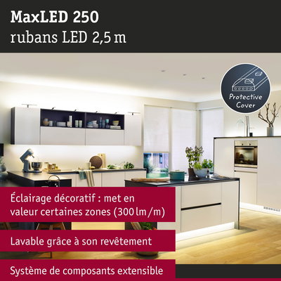 Bande LED MaxLED 250 de 2,5 m avec protection pour éclairage décoratif de cuisine en blanc
