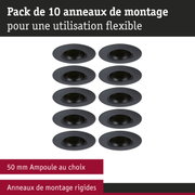 Pack de 10 anneaux de montage noirs en plastique pour une utilisation flexible avec ampoules 50 mm