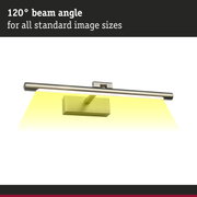 Brushed metal wall light with 120° beam angle and yellow light for picture lighting