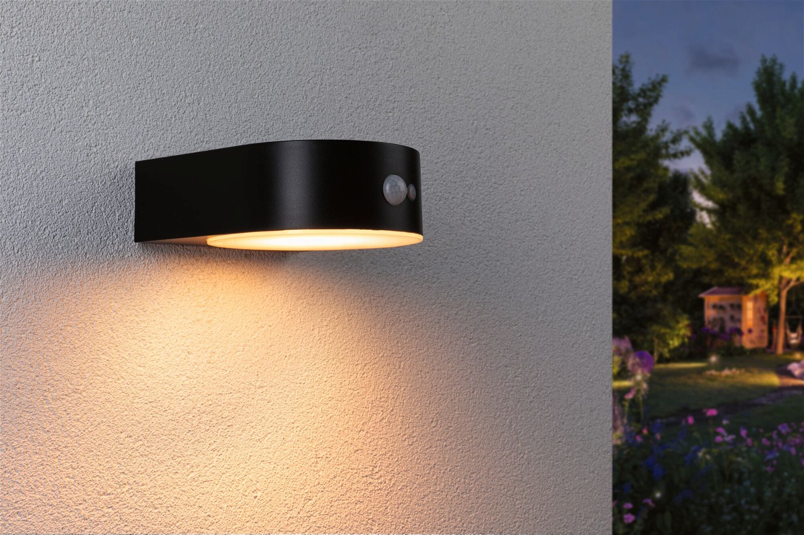Solar LED Exterior wall luminaire Eileen Motion sensor insect friendly IP44 2200K 300lm Black