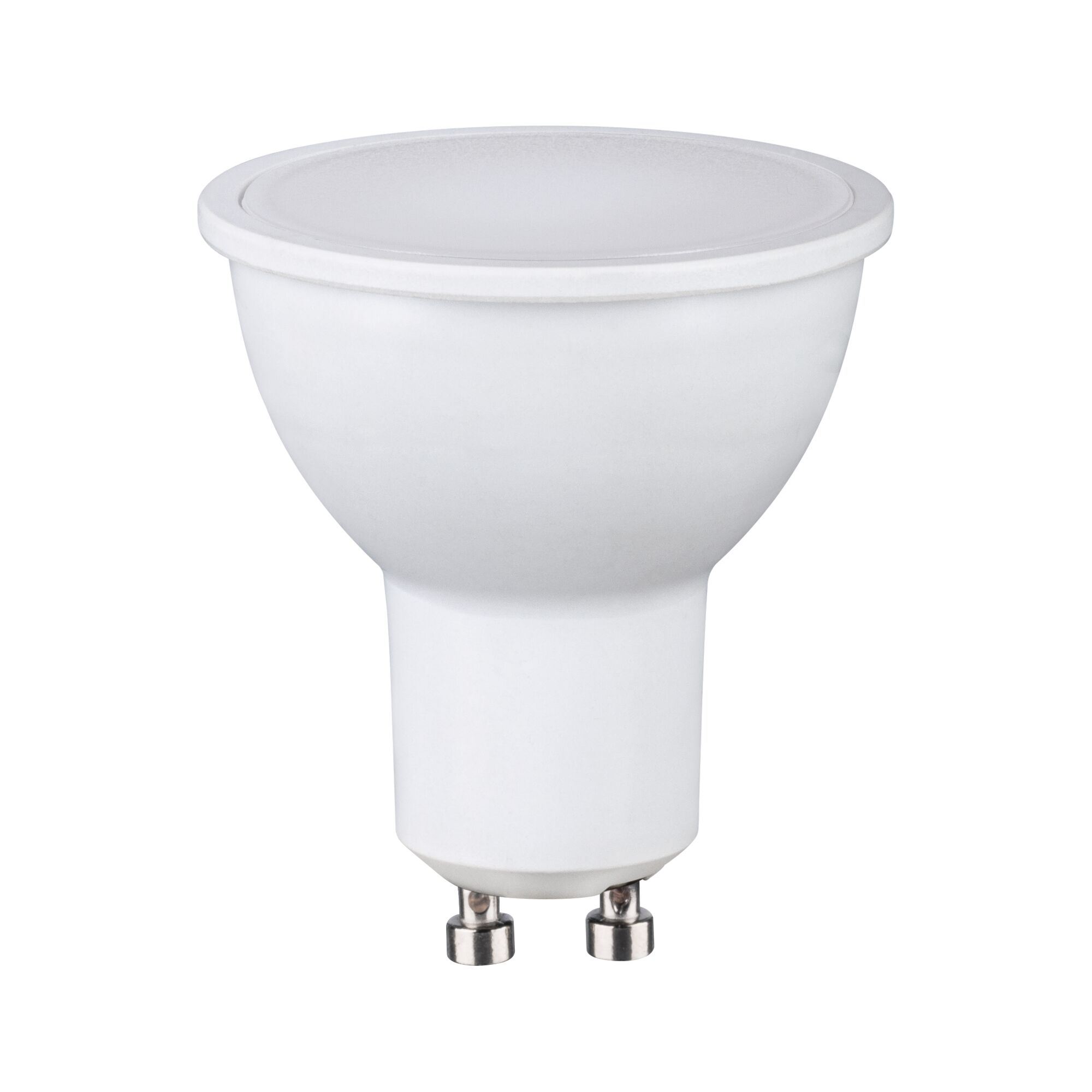 White LED reflector bulb with GU10 base made of plastic for energy-efficient lighting