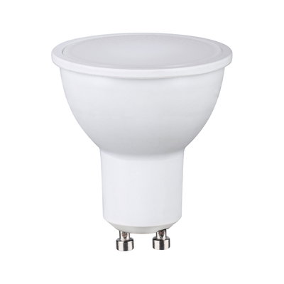 White LED reflector bulb with GU10 base made of plastic for energy-efficient lighting