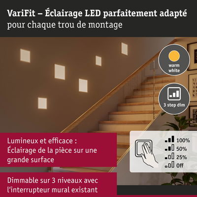 Éclairage mural LED blanc chaud avec variateur à 3 niveaux installé le long d’un escalier