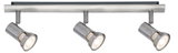 Dreiflammiger LED-Deckenstrahler aus gebürstetem Edelstahl für moderne Innenbeleuchtung.