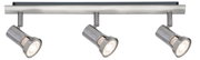 Dreiflammiger LED-Deckenstrahler aus gebürstetem Edelstahl für moderne Innenbeleuchtung.
