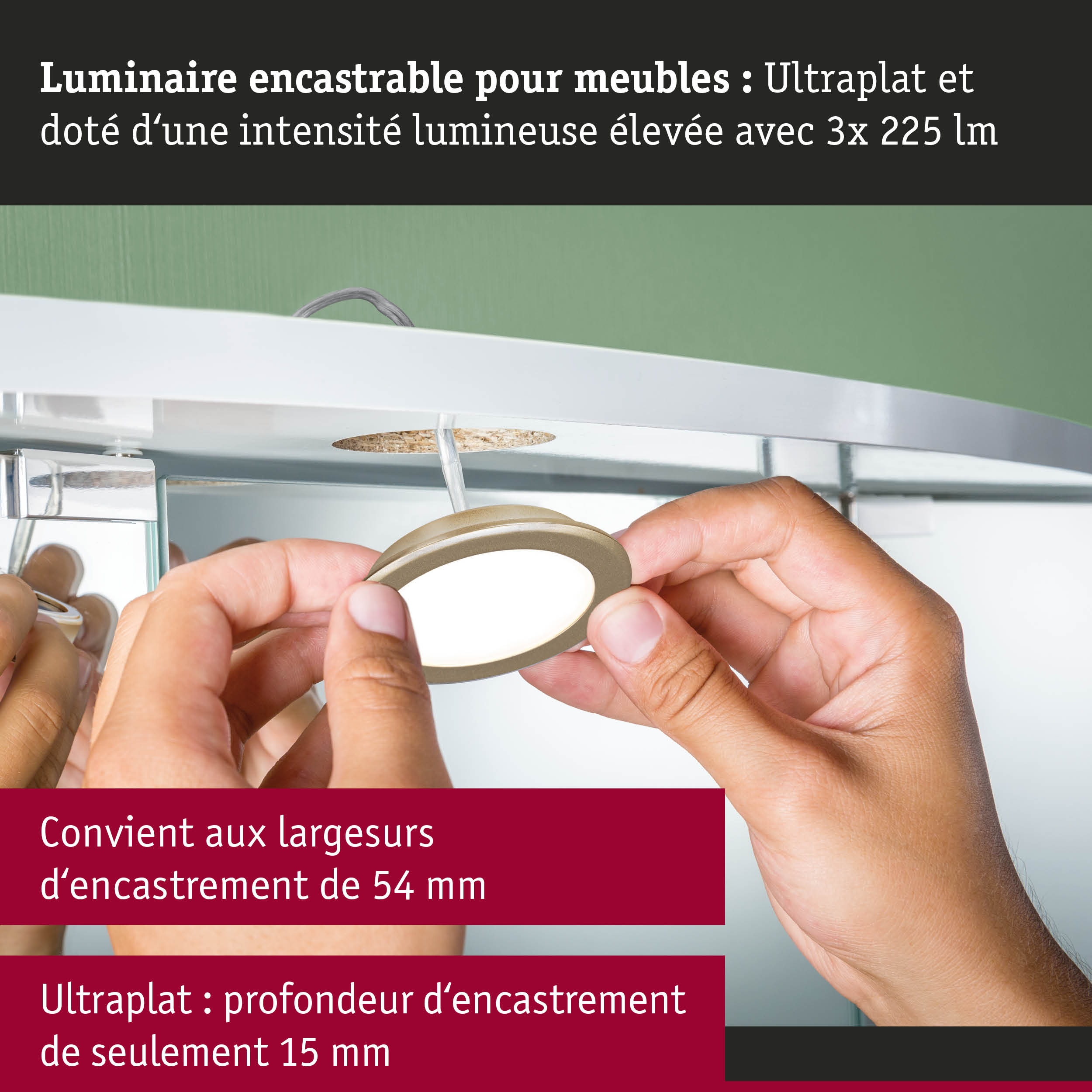 Luminaire encastrable ultraplats blanc pour meubles avec forte intensité lumineuse, idéal pour éclairage intérieur