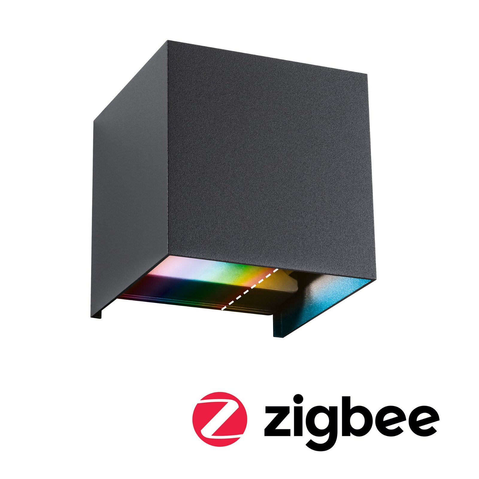 LED Wandleuchte Smart Home Zigbee 3.0 Cybo IP44 eckig 100x100mm RGBW+ 2x2,5W 2x150lm 230V Anthrazit Aluminium