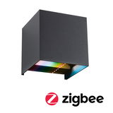 Schwarze LED-Wandleuchte aus Metall mit RGB-Farbwechsel und Zigbee-Funktion für smarte Beleuchtung