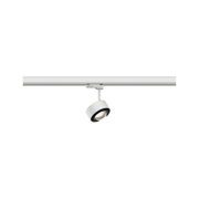 White metal LED spotlight on track system for flexible room lighting solutions