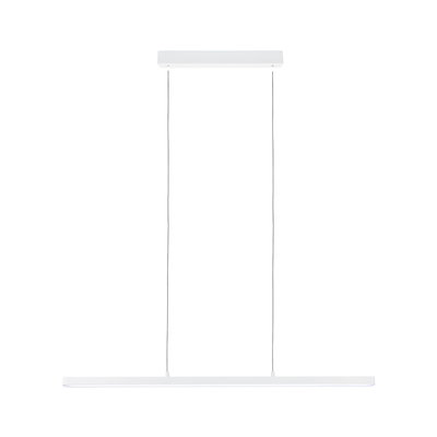 Minimalistisk hvid LED-pendel i metal til moderne rum med energieffektiv belysning