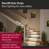 MaxLED stair lighting with gentle lightwave effect illuminating wooden steps for enhanced safety
