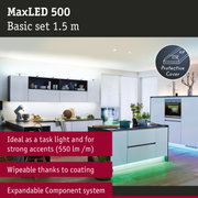Modern white kitchen with MaxLED 500 LED lighting and protective cover for task and accent lighting