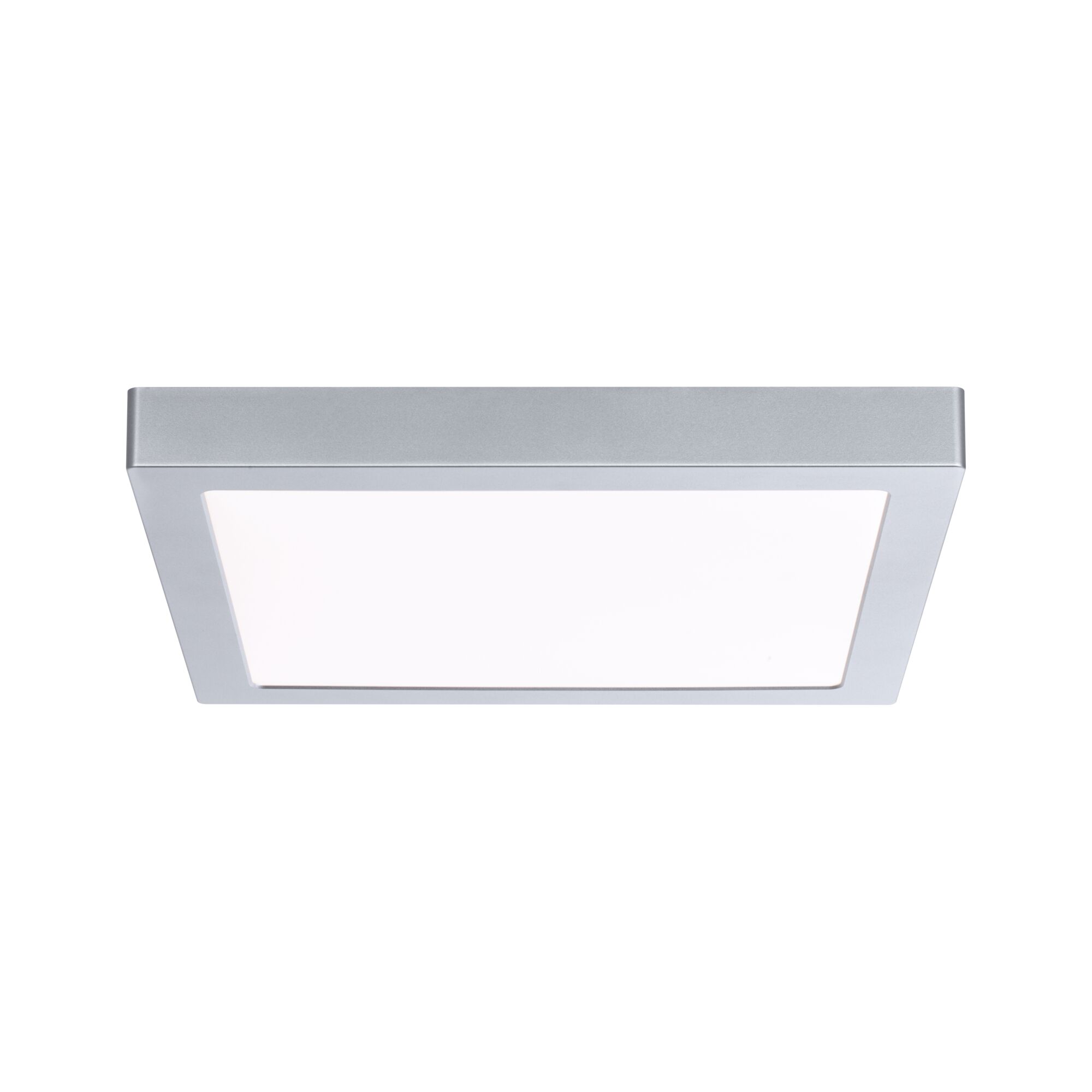 Quadratische Deckenleuchte aus silbernem Aluminium mit weißem Diffusor für modernes Raumlicht