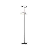 Modern black metal floor lamp with two round LED light rings for stylish living room lighting