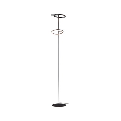 Moderne sort metal gulvlampe med to runde LED-lysringe til stuebelysning