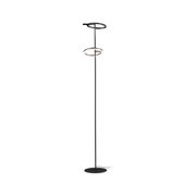 Moderne schwarze Stehleuchte aus Metall mit zwei runden LED-Leuchtringen für Wohnzimmerbeleuchtung