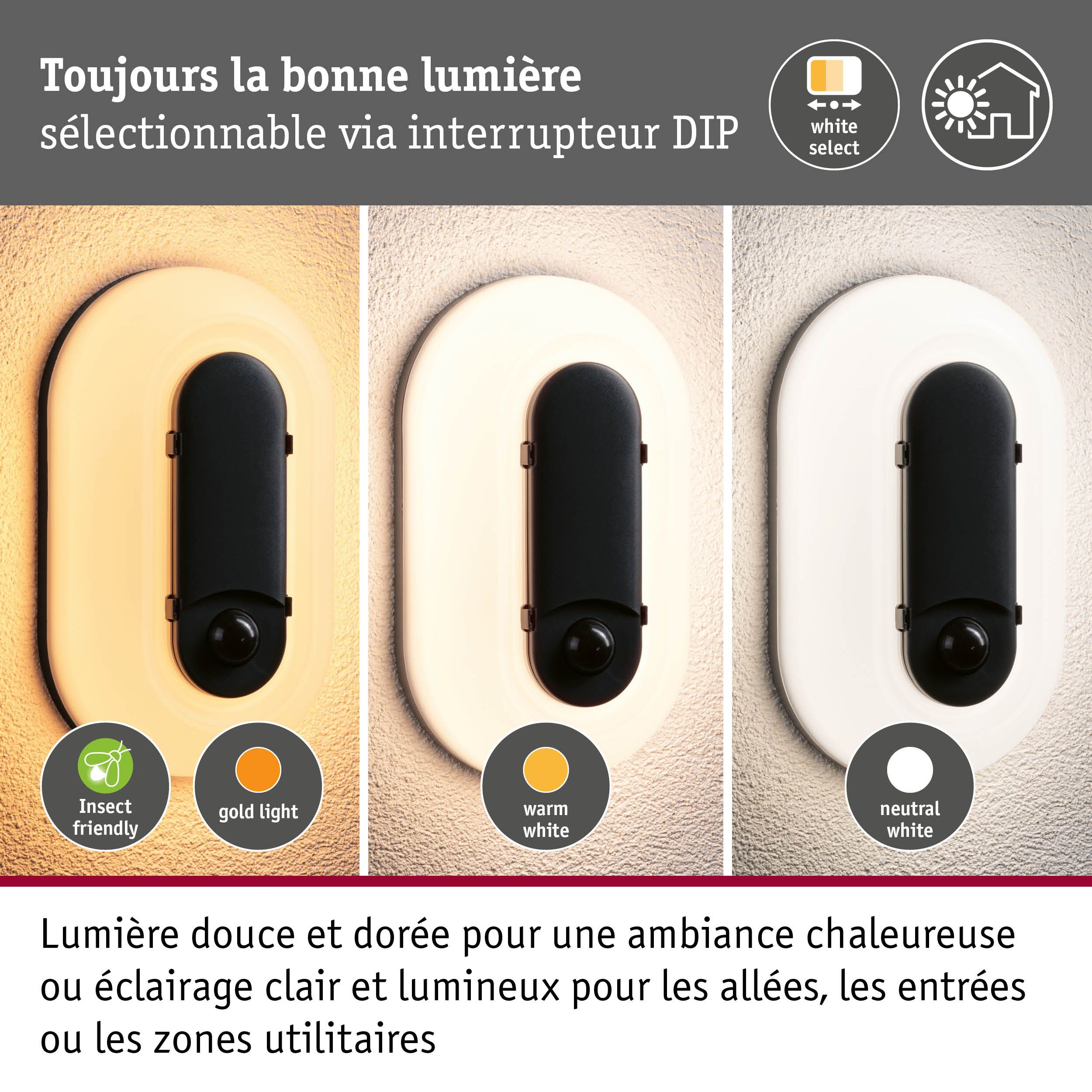 Applique d'extérieur LED Elunor incl. détecteur de mouvement IP65 allongée 122x212mm 2200 - 4000K 18,5W 1445lm 230V Anthracite/Blanc Polycarbonate