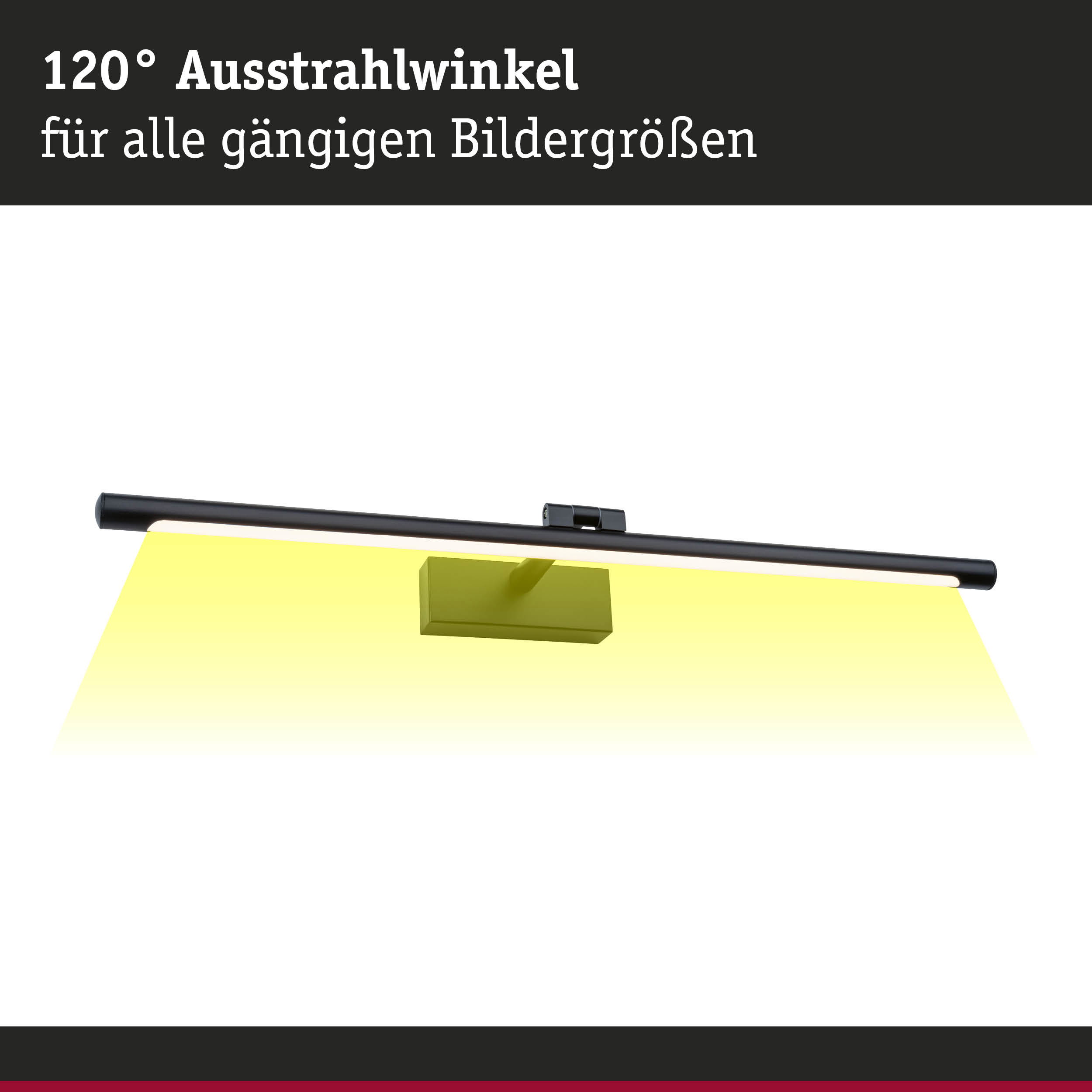 Schwarze LED-Bilderleuchte mit 120° Ausstrahlwinkel für alle gängigen Bildgrößen, Wandlampe