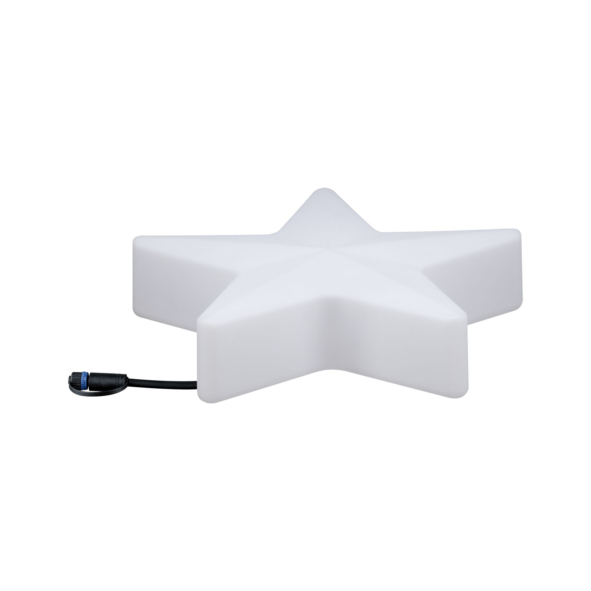 White plastic star with cable connection, decorative LED light for indoor and outdoor use