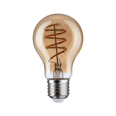 Vintage LED-lamp met spiraalvormig filament in amberkleurig glas en E27-fitting voor decoratieve verlichting