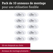 Pack de 10 anneaux de montage pivotants blancs pour ampoules 50 mm, utilisation flexible