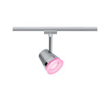 Moderne sølvfarvet metal LED-spot med pink lysaccent til skinnesystembelysning