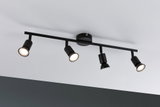 Schwarze Deckenleuchte mit vier verstellbaren Spots aus Metall für moderne Raumbeleuchtung.