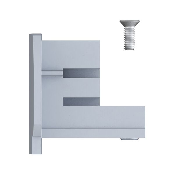 Silver metal bracket with matching screw, designed for lighting systems and secure mounting.