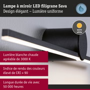 Lampe LED miroir noire Sava avec lumière blanc chaud et indice de rendu des couleurs CRI > 90