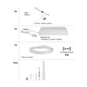 Weißer LED-Strahler mit 160 mm Länge und 12 V DC Netzteil, inklusive Kabel und Montagezubehör