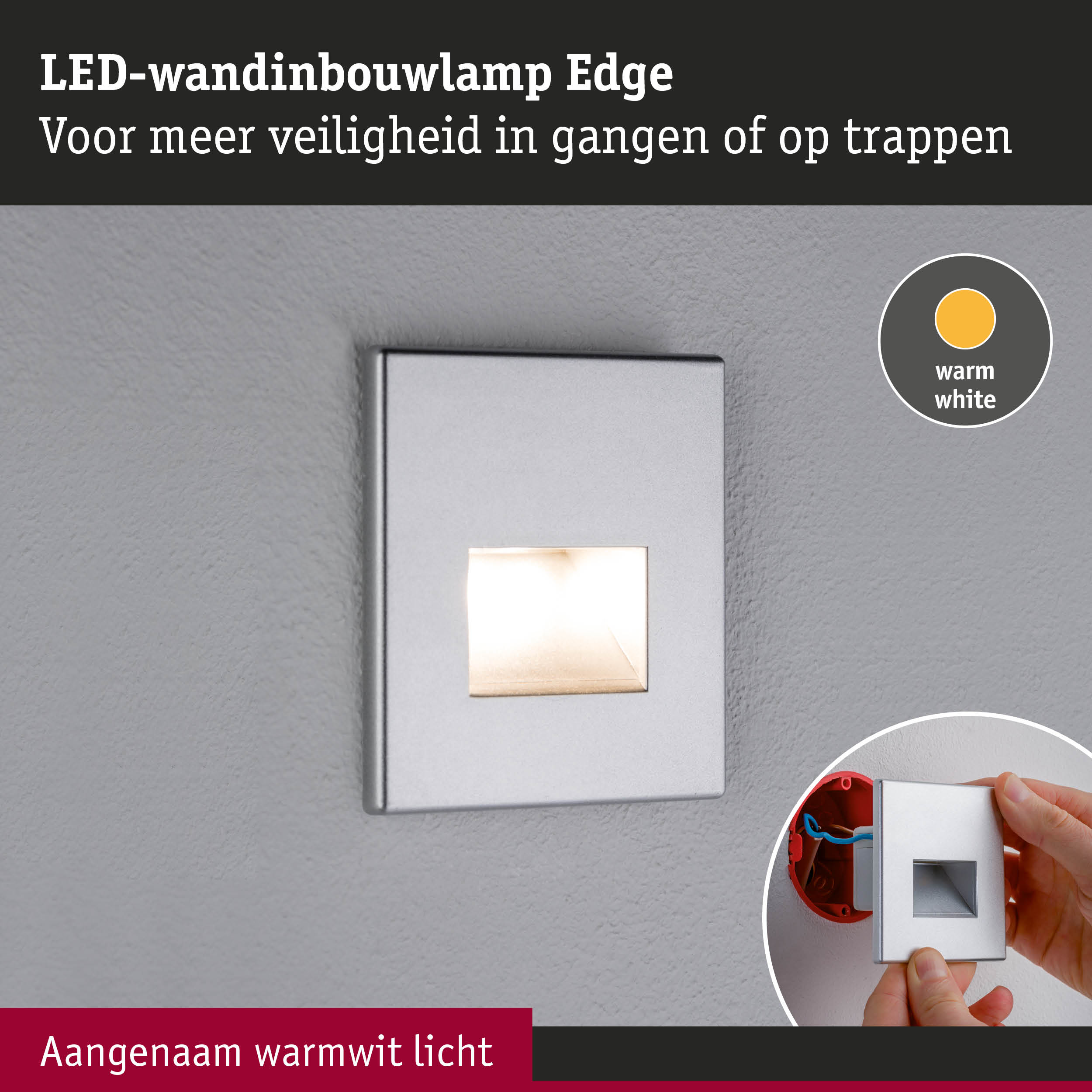 LED-wandinbouwlamp Edge in zilver met warmwit licht voor meer veiligheid in gangen en op trappen