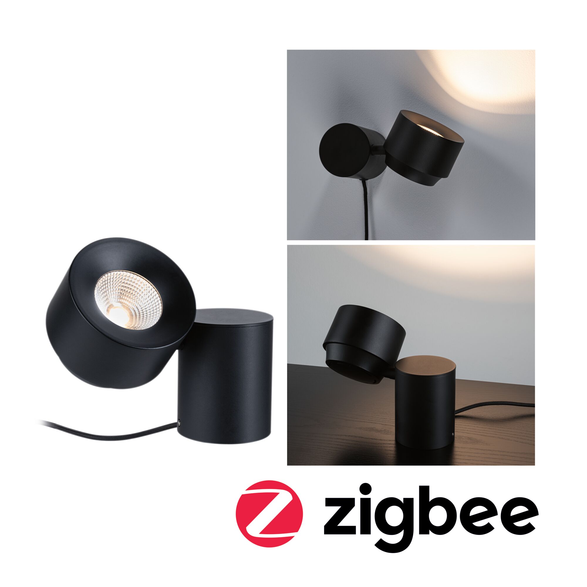 LED Tischleuchte Smart Home Zigbee 3.0 Pane 2700K 300lm 3W Schwarz Schwarze LED-Tisch- und Wandleuchte aus Metall mit verstellbarem Kopf für moderne Wohnräume