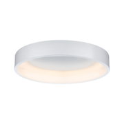 Round white plastic ceiling light with warm white LED illumination for home interiors